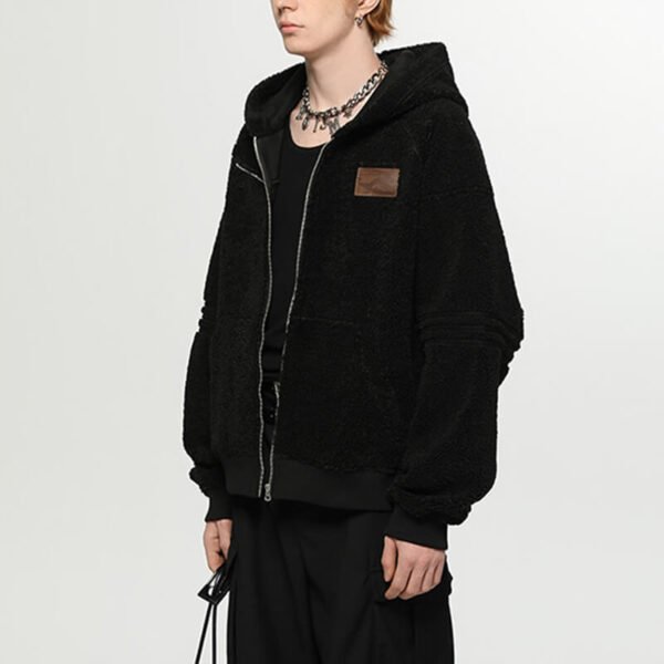 Custom Hooded Faux Lamb Fleece Zip Jacket - VWW-FJ01 - Style 26AE03 - product detail view 2 Custom Hooded Faux Lamb Fleece Zip Jacket - VWW-FJ01 - Style 26AE03 - product detail view 2