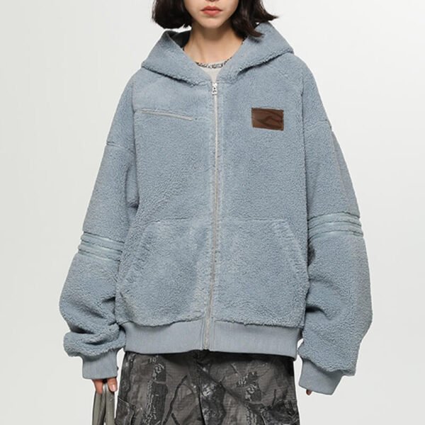Custom Hooded Faux Lamb Fleece Zip Jacket - VWW-FJ01 - Style 26AE03 - product detail view 3 Custom Hooded Faux Lamb Fleece Zip Jacket - VWW-FJ01 - Style 26AE03 - product detail view 3