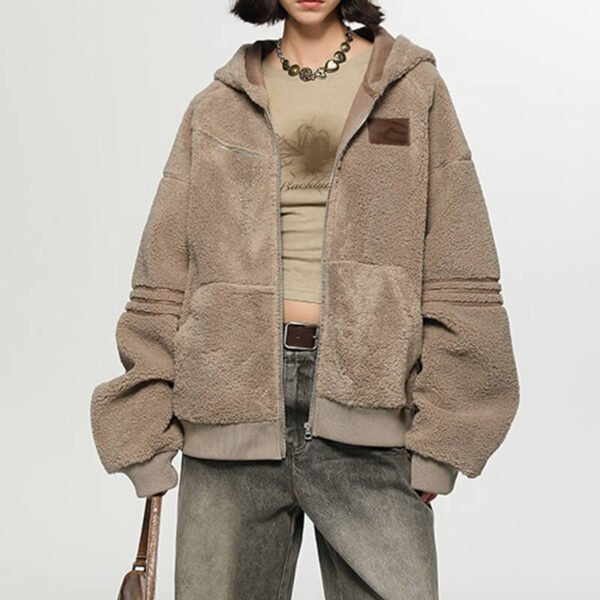 Custom Hooded Faux Lamb Fleece Zip Jacket - VWW-FJ01 - Style 26AE03 - product detail view 4 Custom Hooded Faux Lamb Fleece Zip Jacket - VWW-FJ01 - Style 26AE03 - product detail view 4