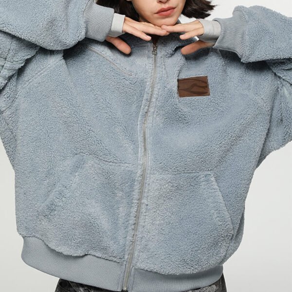 Custom Hooded Faux Lamb Fleece Zip Jacket - VWW-FJ01 - Style 26AE03 - product detail view 7 Custom Hooded Faux Lamb Fleece Zip Jacket - VWW-FJ01 - Style 26AE03 - product detail view 7