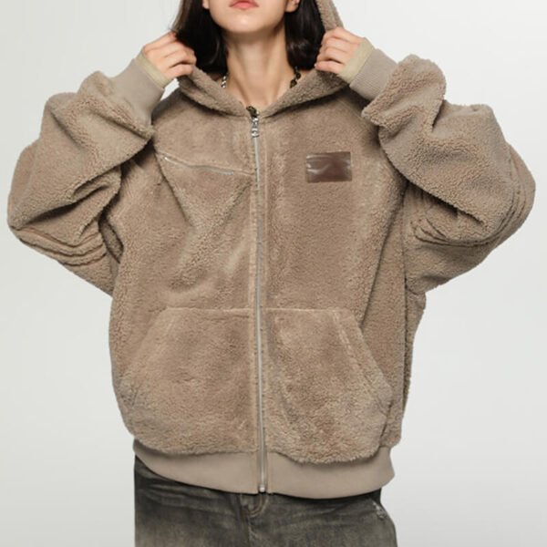 Custom Hooded Faux Lamb Fleece Zip Jacket - VWW-FJ01 - Style 26AE03 - product detail view 8 Custom Hooded Faux Lamb Fleece Zip Jacket - VWW-FJ01 - Style 26AE03 - product detail view 8