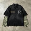 Custom Faux-Layer Frayed Hem Embroidered Shirt - Style 169173