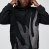 Custom Black Flame Applique Pullover Hoodie - Style 02CE18
