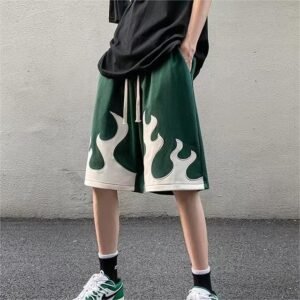 Custom Flame Applique Drawstring Streetwear Shorts - Style 8ABC62