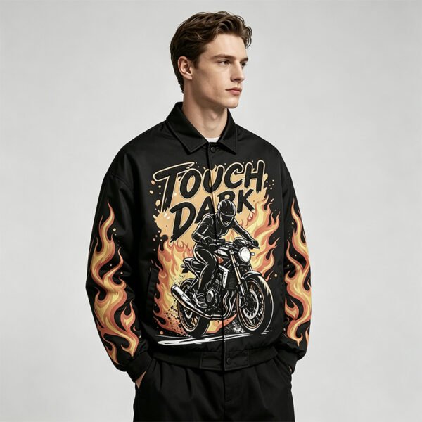 Custom Flame Graphic Oversized Racing Bomber Jacket | VW-AB328 - Style AB328E - product detail view 3