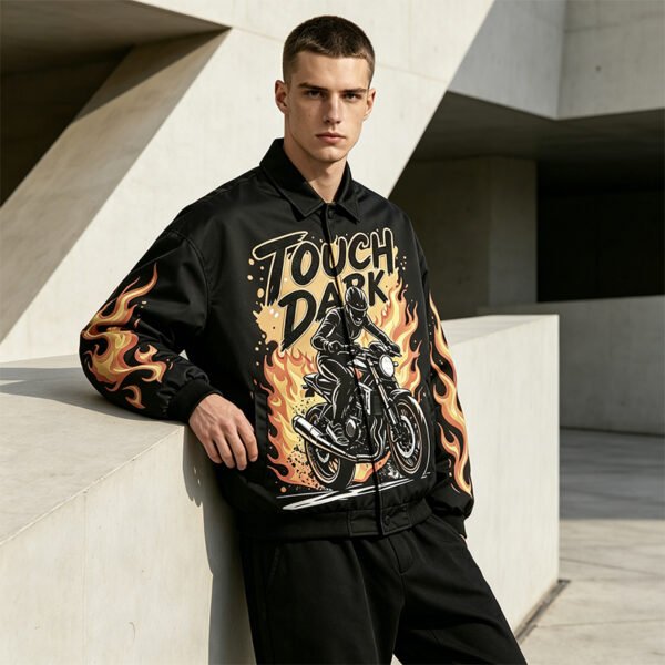 Custom Flame Graphic Oversized Racing Bomber Jacket | VW-AB328 - Style AB328E - product detail view 5