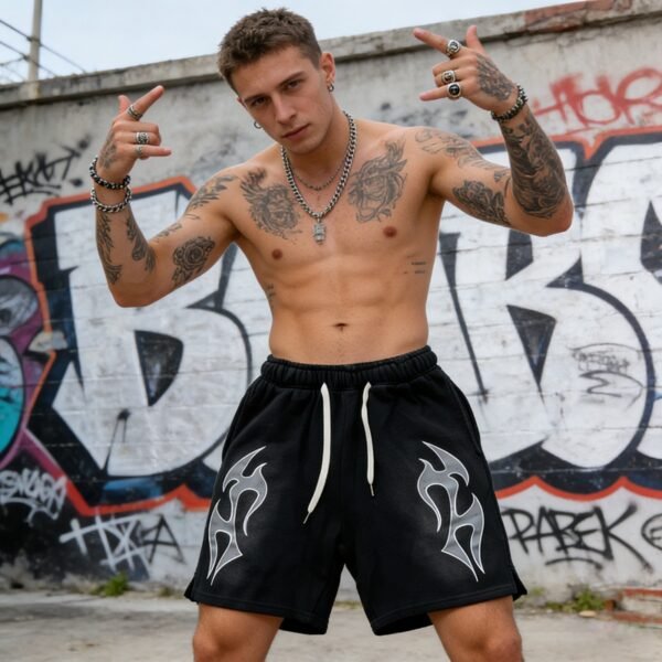 Custom Flame Graphic Drawstring Streetwear Shorts - Style 8E61B9 - product detail view 9