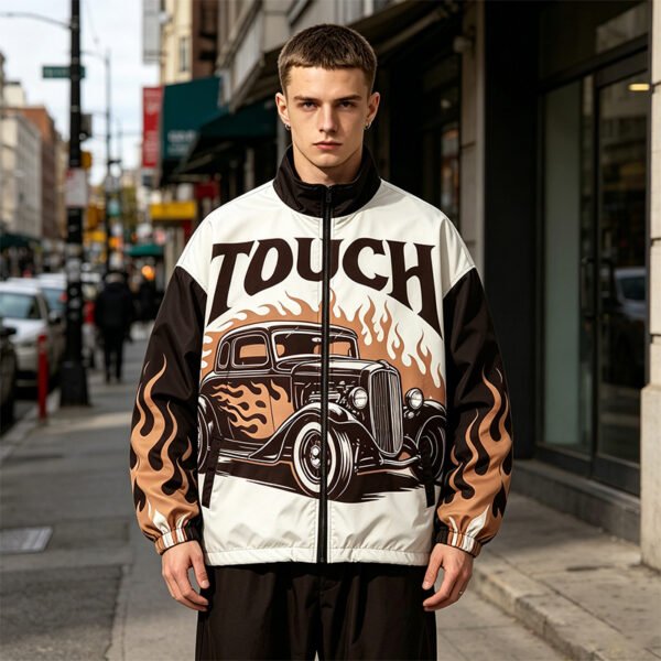 Custom Flame Panel Streetwear Bomber Jacket - Style 954096 - product detail view 2