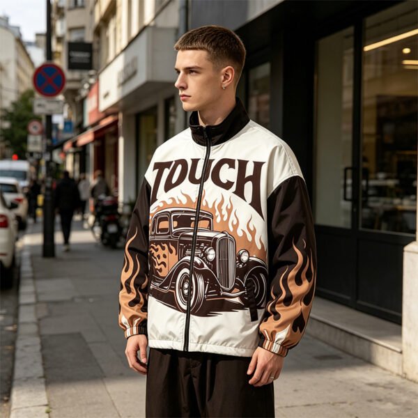 Custom Flame Panel Streetwear Bomber Jacket - Style 954096 - product detail view 3