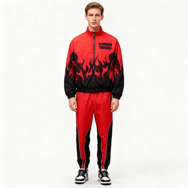 Custom Flame Print Track Jacket and Pants Set - Style FD54AE - product detail view 2 Custom Flame Print Track Jacket and Pants Set - Style FD54AE - product detail view 2