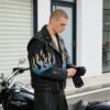Custom Flame Sleeve Embossed PU Biker Jacket | VW-E1A2 - Style E1A2A7 - product detail view 9 Custom Flame Sleeve Embossed PU Biker Jacket | VW-E1A2 - Style E1A2A7 - product detail view 9