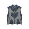 Distressed denim vest with patched details and button front