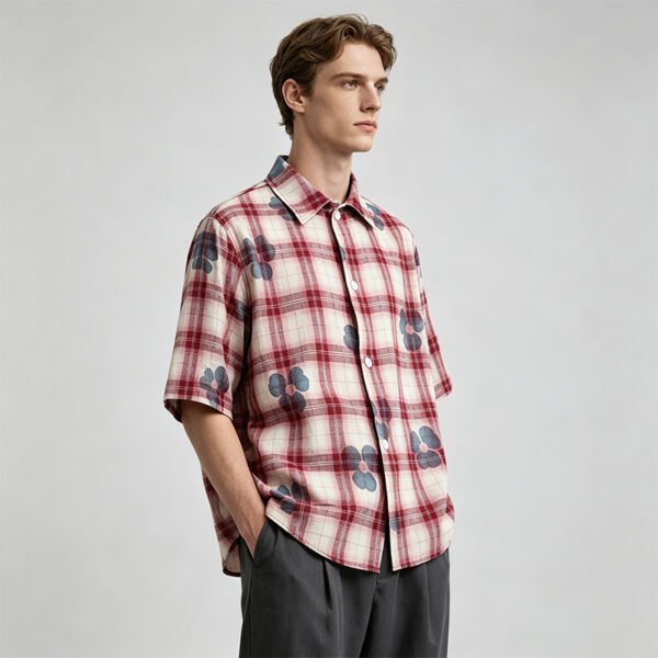 Custom Floral Plaid Short-Sleeve Shirt - Style 633FF9 - product detail view 6