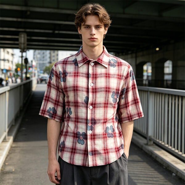 Custom Floral Plaid Short-Sleeve Shirt - Style 633FF9 - product detail view 8