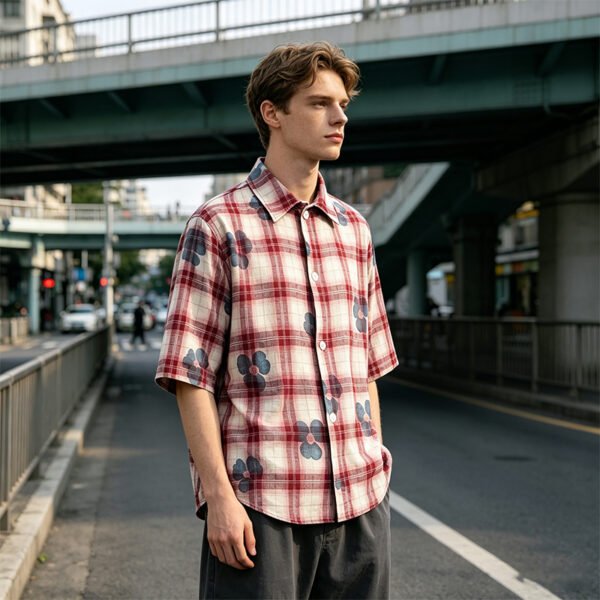 Custom Floral Plaid Short-Sleeve Shirt - Style 633FF9 - product detail view 9