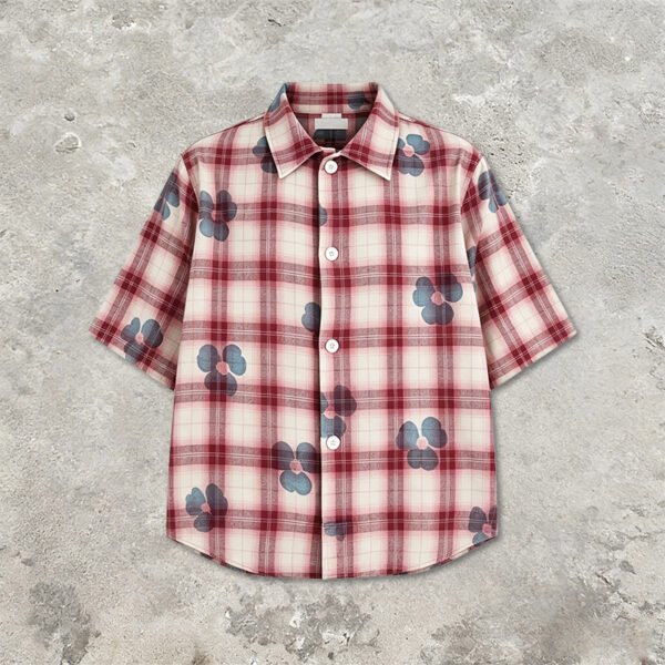Custom Floral Plaid Short-Sleeve Shirt - Style 633FF9 - product detail view 10