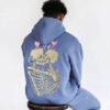 Custom Foam Print Skeleton Pullover Hoodie - Style 00BF3D Blue pullover hoodie with skeleton graphic on the back