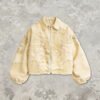 Custom Frayed Patchwork Cargo Jacket - Style EAC5B2 Cream frayed patchwork cargo jacket with distressed details