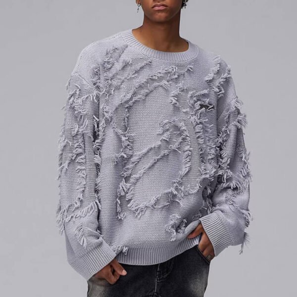 Custom Fringe Jacquard Crew Neck Sweater - Style DF2B5F
