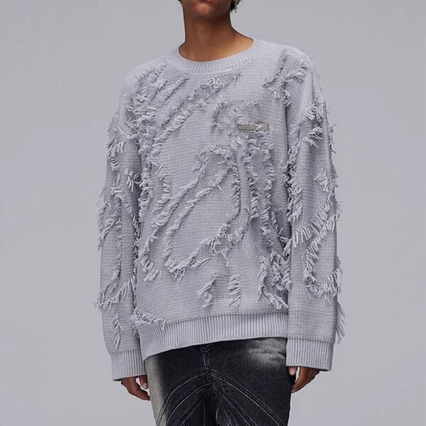 Custom Fringe Jacquard Crew Neck Sweater - Style DF2B5F - product detail view 2