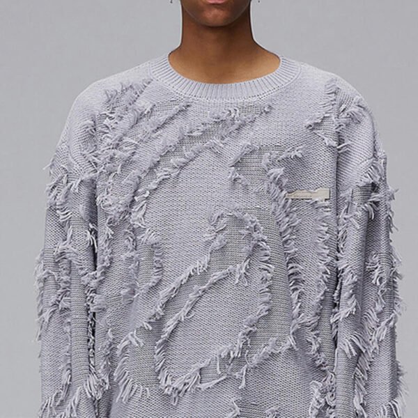 Custom Fringe Jacquard Crew Neck Sweater - Style DF2B5F - product detail view 4