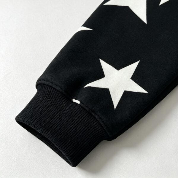 Custom Full-Face Star Print Zip Hoodie | - Style FD50C4 Black full-zip hoodie with white star print on the sleeve