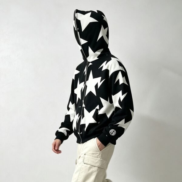Custom Full-Face Star Print Zip Hoodie | - Style FD50C4 - product detail view 3 Custom Full-Face Star Print Zip Hoodie | - Style FD50C4 - product detail view 3