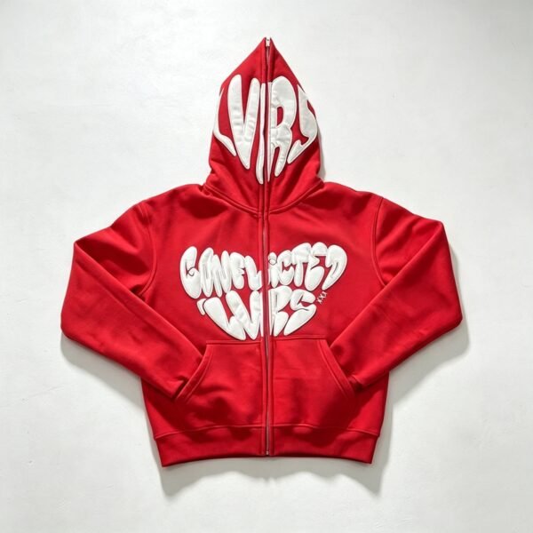 Custom Full-Face Zip Flame Heart Puff Embroidered Hoodie - Style F5CA1E Custom Full-Face Zip Flame Heart Puff Embroidered Hoodie - Style F5CA1E