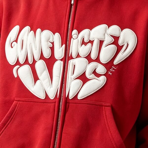 Custom Full-Face Zip Flame Heart Puff Embroidered Hoodie - Style F5CA1E - product detail view 3 Custom Full-Face Zip Flame Heart Puff Embroidered Hoodie - Style F5CA1E - product detail view 3