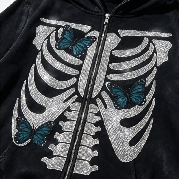 Custom Full-Zip Skeleton Butterfly Hooded Jacket - Style 8111EA - product detail view 2