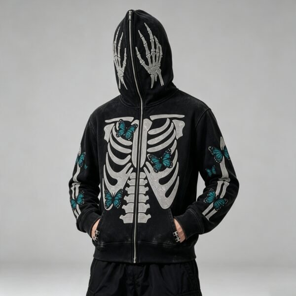 Custom Full-Zip Skeleton Butterfly Hooded Jacket - Style 8111EA - product detail view 4
