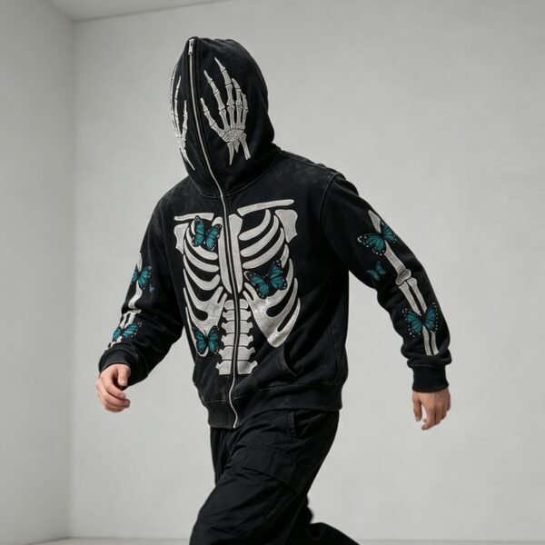 Custom Full-Zip Skeleton Butterfly Hooded Jacket - Style 8111EA - product detail view 5