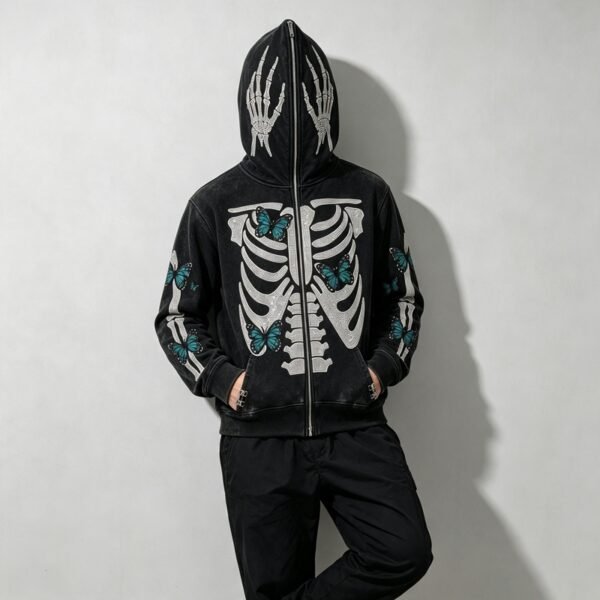 Custom Full-Zip Skeleton Butterfly Hooded Jacket - Style 8111EA - product detail view 6