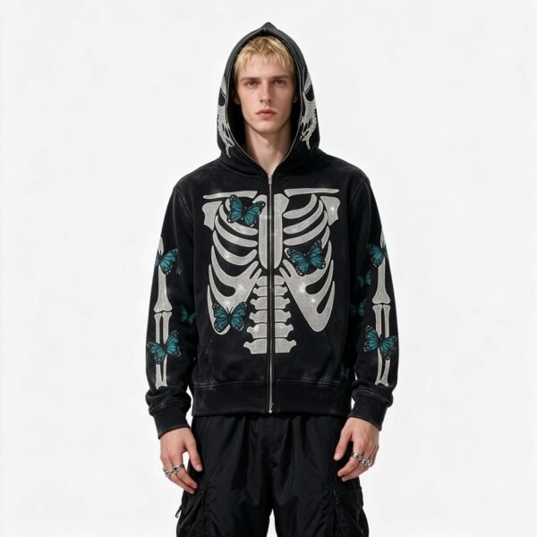 Custom Full-Zip Skeleton Butterfly Hooded Jacket - Style 8111EA - product detail view 7