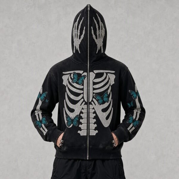 Custom Full-Zip Skeleton Butterfly Hooded Jacket - Style 8111EA - product detail view 8