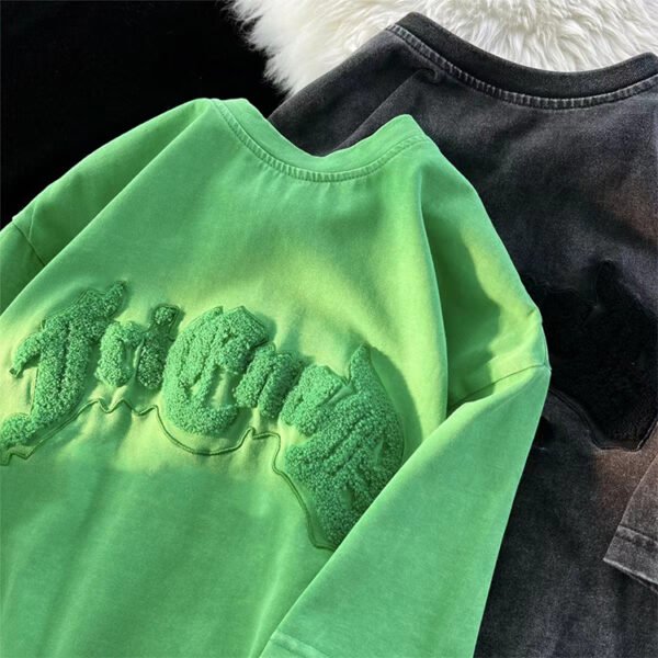 Custom Acid-Wash Fuzzy Embroidered Oversized T-Shirt - Style 21B0D6 - product detail view 3 Custom Acid-Wash Fuzzy Embroidered Oversized T-Shirt - Style 21B0D6 - product detail view 3