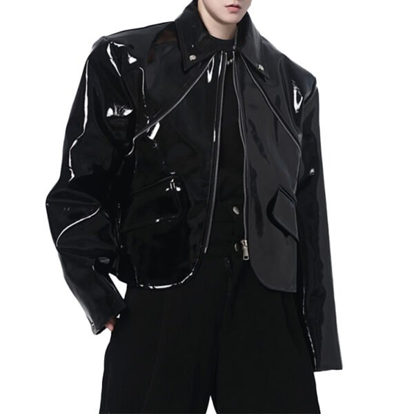 Custom Glossy Zip-Front Moto Jacket - Style 8B241C - product detail view 4