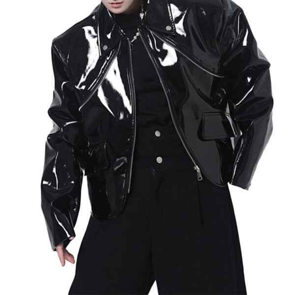 Custom Glossy Zip-Front Moto Jacket - Style 8B241C - product detail view 5