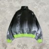 Custom Gradient Gel-Print Bomber Jacket - Style AC4B88 Black and grey gradient bomber jacket with neon green accents