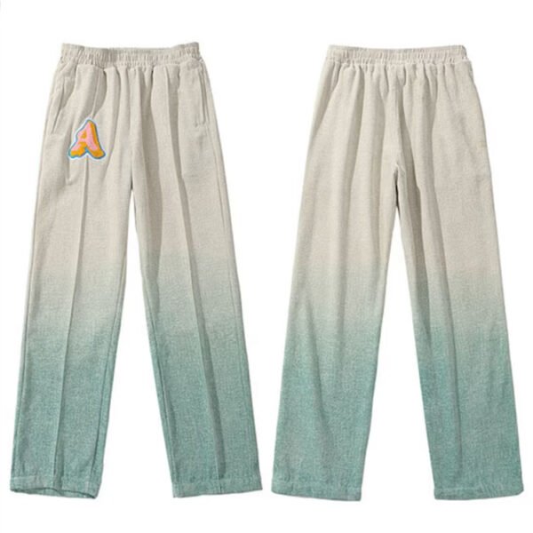 Custom Gradient Loose-Leg Terry Pants - VW-209F5E - Style 209F5E Light beige and green gradient terry pants with a letter 'A' patch
