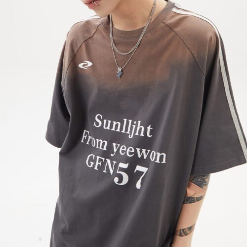Custom Gradient Panel Streetwear T-Shirt with Piping - Style E0D919