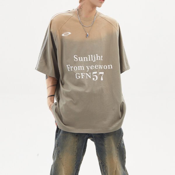 Custom Gradient Panel Streetwear T-Shirt with Piping - Style E0D919 - product detail view 4 Custom Gradient Panel Streetwear T-Shirt with Piping - Style E0D919 - product detail view 4