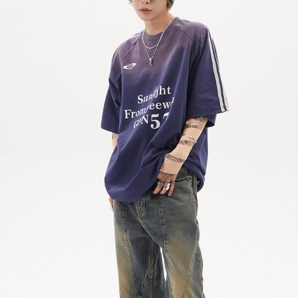 Custom Gradient Panel Streetwear T-Shirt with Piping - Style E0D919 - product detail view 6 Custom Gradient Panel Streetwear T-Shirt with Piping - Style E0D919 - product detail view 6