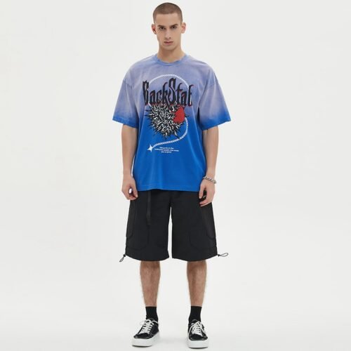 Custom Gradient Patch-Graphic Streetwear T-Shirt - Style 97BEB2