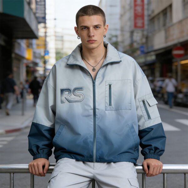 Custom Gradient Patchwork Embroidered Jacket | - Style E5A7E0 - product detail view 4 Custom Gradient Patchwork Embroidered Jacket | - Style E5A7E0 - product detail view 4