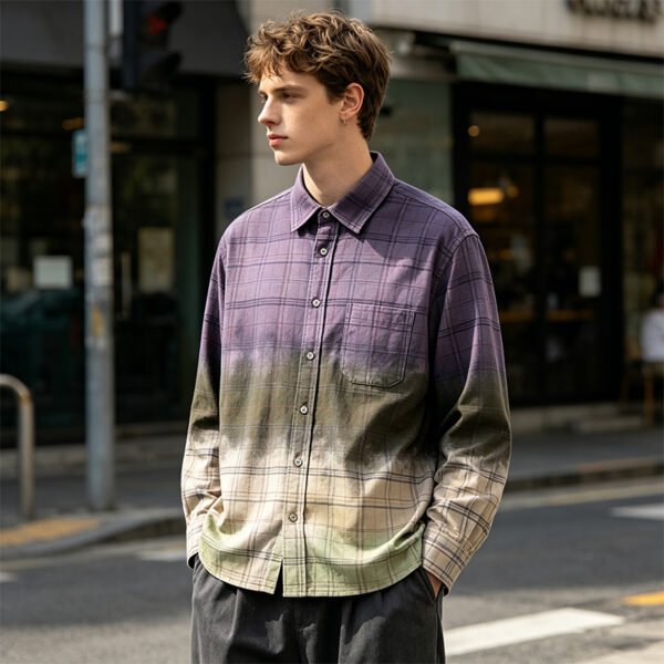 Custom Gradient Plaid Long-Sleeve Pocket Shirt - Style D0A356 - product detail view 3
