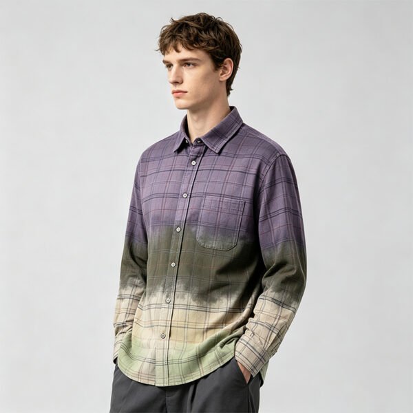 Custom Gradient Plaid Long-Sleeve Pocket Shirt - Style D0A356 - product detail view 9