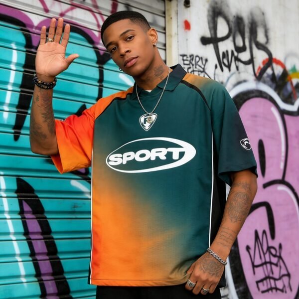 Custom Gradient Polo Shirt With Patch Detail - Style 17BD9A - product detail view 3