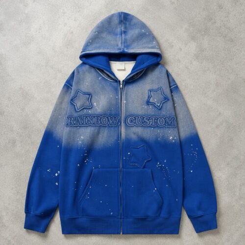 Custom Gradient Star Applique Zip Hoodie VWH-8628476 - Style E87069