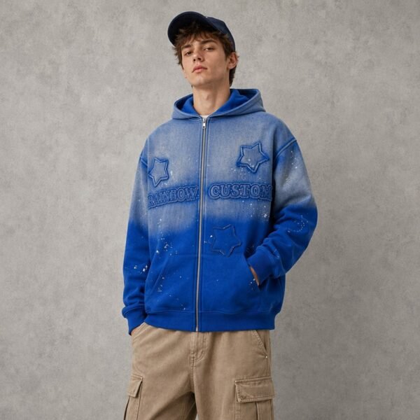Custom Gradient Star Applique Zip Hoodie VWH-8628476 - Style E87069 - product detail view 2